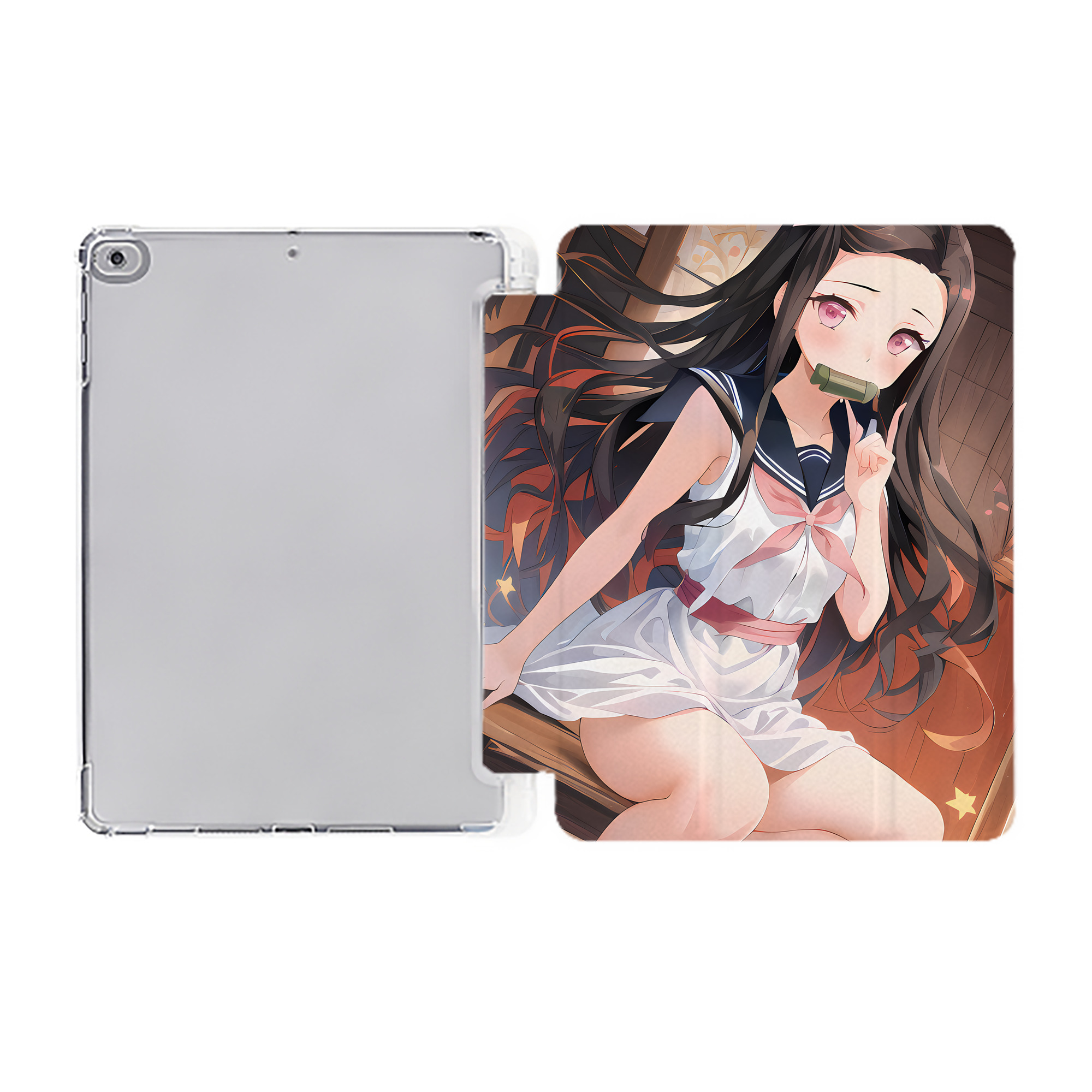 （画像用） 鬼滅の刃（きめつのやいば）竈門 禰󠄀豆子／かまど ねずこ Kamado Nezuko IPad ケース ペン収納付き 三つ折りスタンド PUレザー×シリコン 対応機種9.5/10.5/10.9インチ